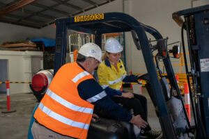 forklift training Brisbane - instructor and student in forklift truck